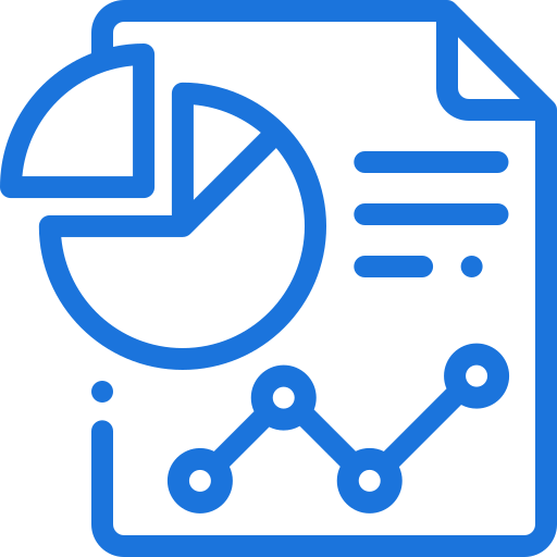 Data analysis report icon with pie chart and line graph.