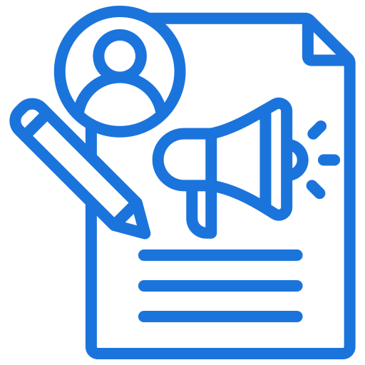 Content marketing plan with megaphone and user profile icon.